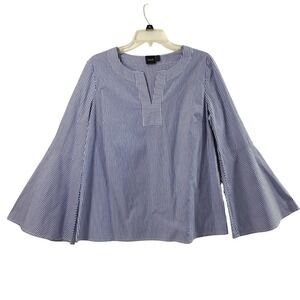 Rafaella Blouse Women M Blue White Striped Bell Sleeve Nautical Coastal Boho